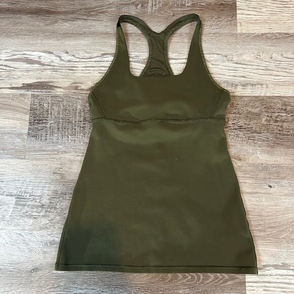 Lululemon Power Y Tank Olive Green Camo Back Built-In Bra Racerback Size 4 - Picture 1 of 7